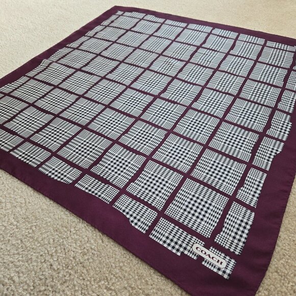 Coach Silk Scarf Glen Plaid Burgundy Maroon - Picture 5 of 8